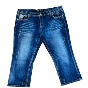 Grace LA easy fit Capri jeans denim Rhinestones pockets women’s size 34 (40x23)